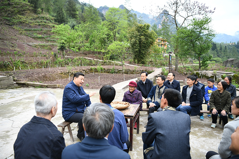 2019年4月15日，習(xí)近平總書(shū)記在重慶石柱土家族自治縣中益鄉(xiāng)華溪村同村民代表、基層干部、扶貧干部、鄉(xiāng)村醫(yī)生等圍坐在一起，共話(huà)脫貧攻堅(jiān)。